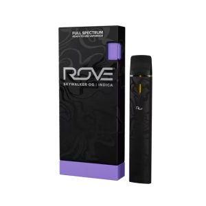 Rove Skywalker OG Indica full-spectrum disposable vape in sleek black and purple packaging.